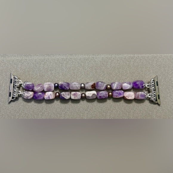 Tumbled Amethyst Gem Stone & Honora Pearl_Apple iWatch Band (WATCH NOT INCLUDED) - Picture 4 of 8